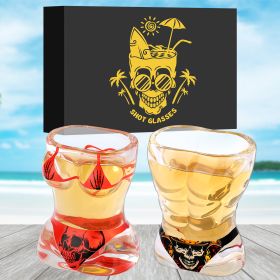 2 Pieces, Black Muscle Men's And Red Bikini Skull Style Glass Small Wine Glasses Bar Tools Christmas Gift, Halloween Gift, Birthday Gift, Company (Option: BlackRed)