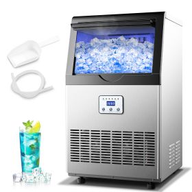 Commercial Ice Maker Machine, 90/110LBS/24H Under Counter Ice Maker, Stainless Steel Freestanding Ice Machine ,Self-Cleaning, Scoop (size: 110LBS)