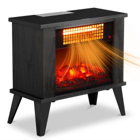 ZOKOP HT1287B 120V 1000W 15in Fireplace Black Wood Free-standing - Quartz Tube - 2nd Gear Temperature Control - With Fake Firewood  - Single Colo (Color: Black)